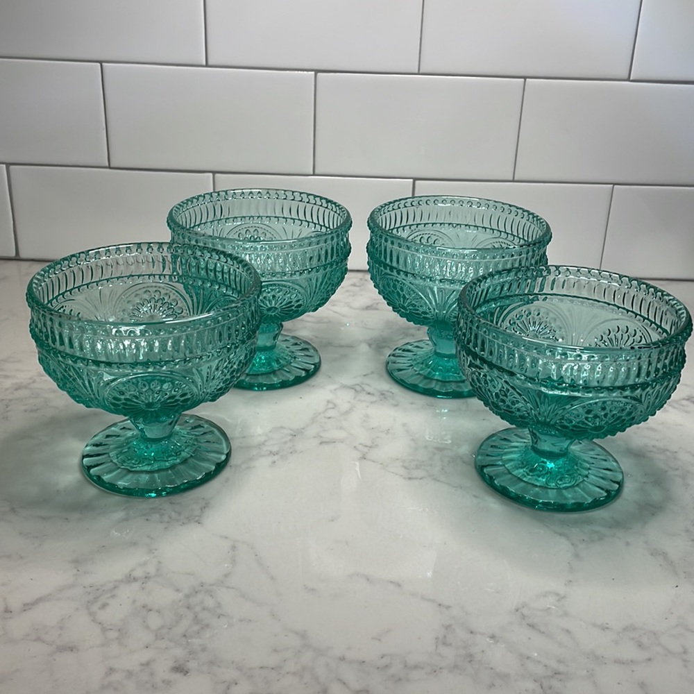 NWT (4) The Pioneer Woman Adeline Teal Sundae Cup Colored Glassware - Picture 7 of 8